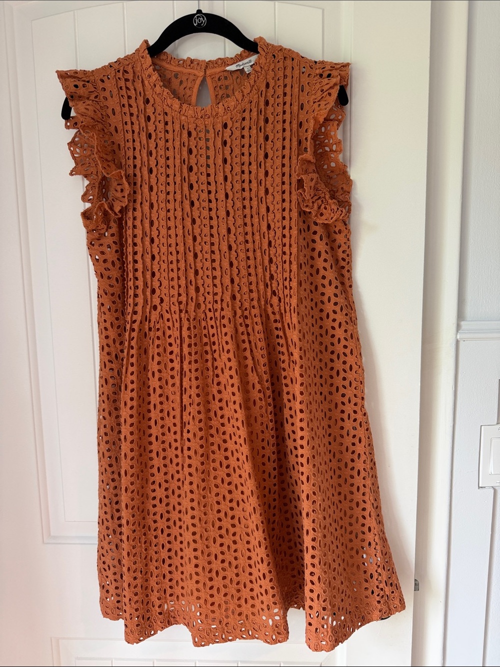 Madewell 100% Cotton Rust Eyelet Fully Lined Ruffle Sleeve Mini Dress